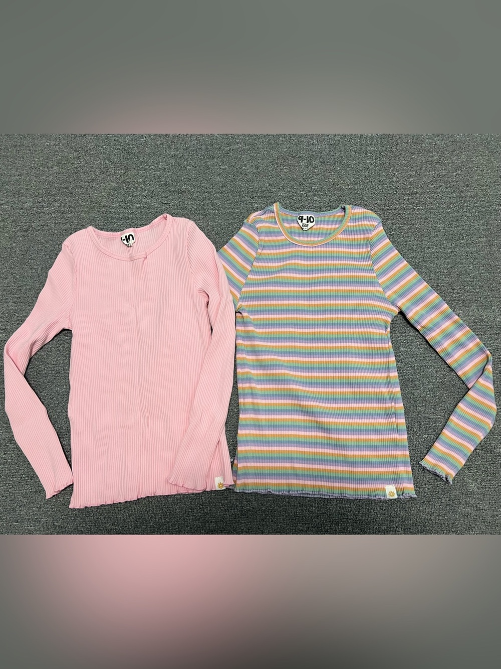 Cotton On Kids Pink Ribbed Long Sleeve Top & Multicolor Striped Rib Tee